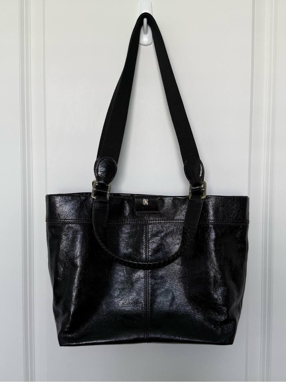 HOBO Romy Medium Black Polished Leather Tote Shoulder Bag - Picture 2 of 11